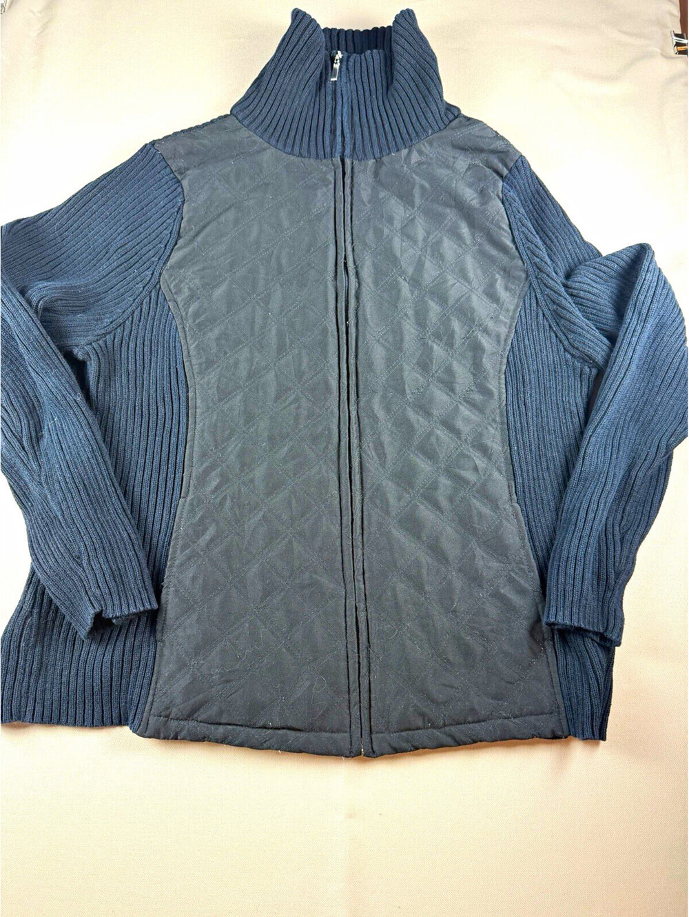 Croft & Barrow Women's Gray Rib-Knit Quilted Full Zip Mock Neck Sweater XL